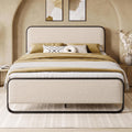 Full Metal Bed Frame with Upholstered, Beige J56085