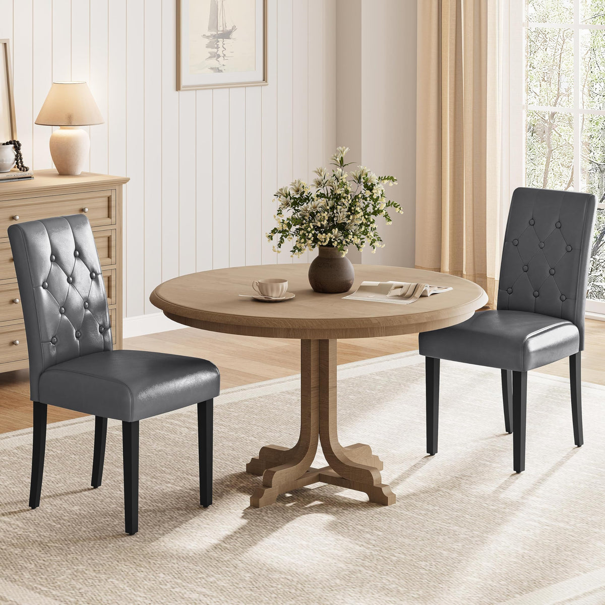 Dining Chairs Set of 2 Tufted Gray N41699